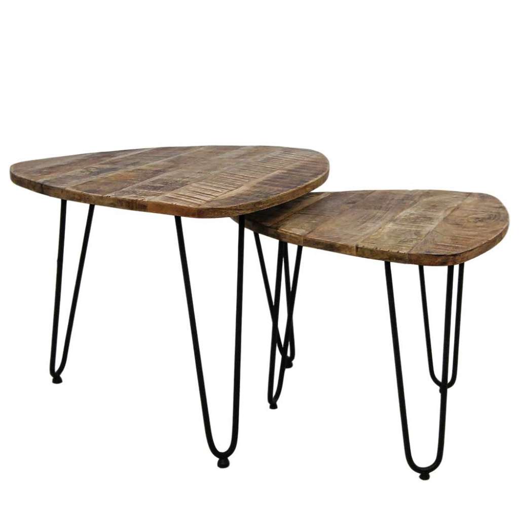 Sofatisch Set aus Mangobaum Massivholz und Eisen Retrostil (2-teilig)