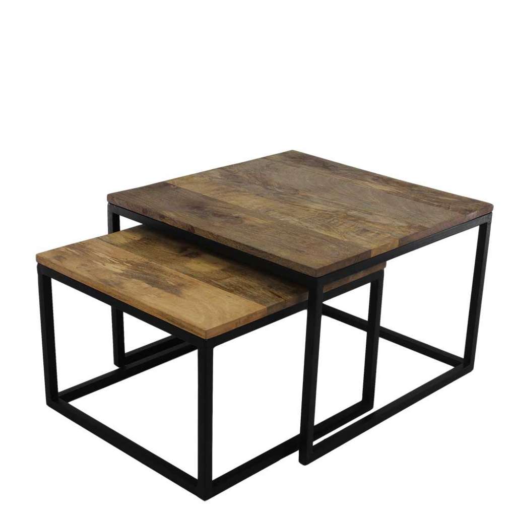 Sofatisch Set aus Mangobaum Massivholz Eisen schwarz (2-teilig)
