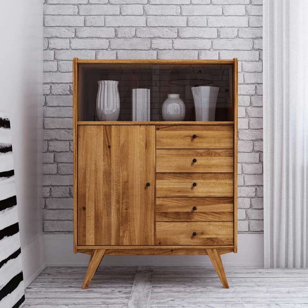Esszimmer Highboard aus Wildeiche Massivholz 100 cm breit