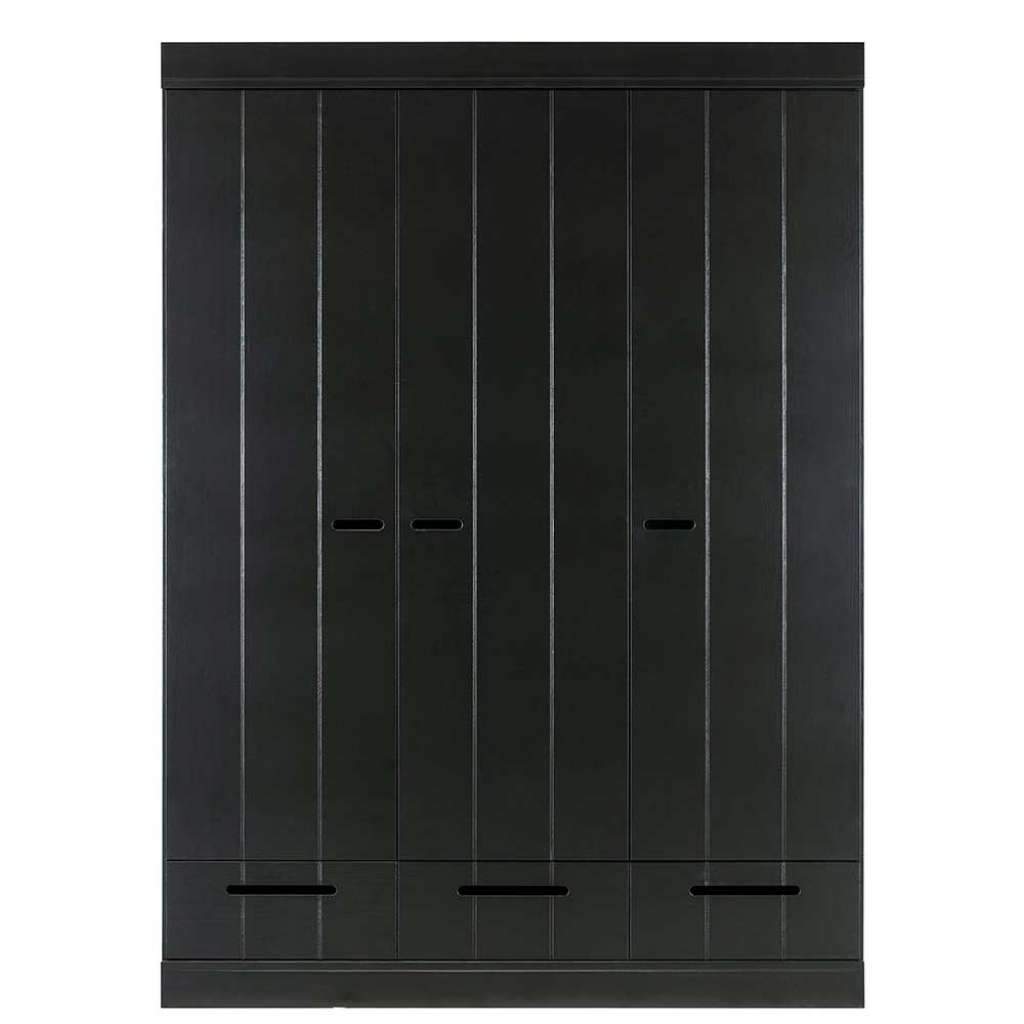 Holzkleiderschrank in Schwarz Kiefer Massivholz