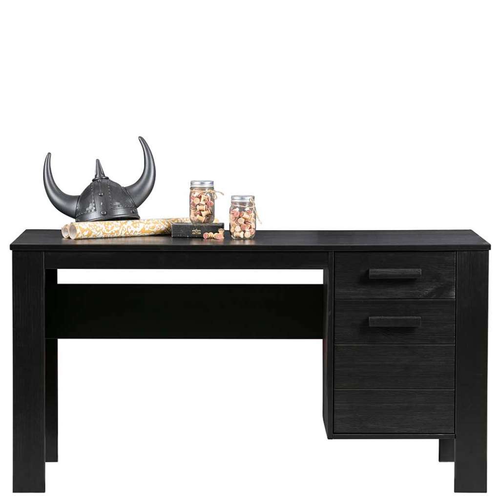 Designschreibtisch in Schwarz Kiefer Massivholz