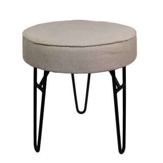Stoffhocker in Beige 3-Fuß aus Eisen