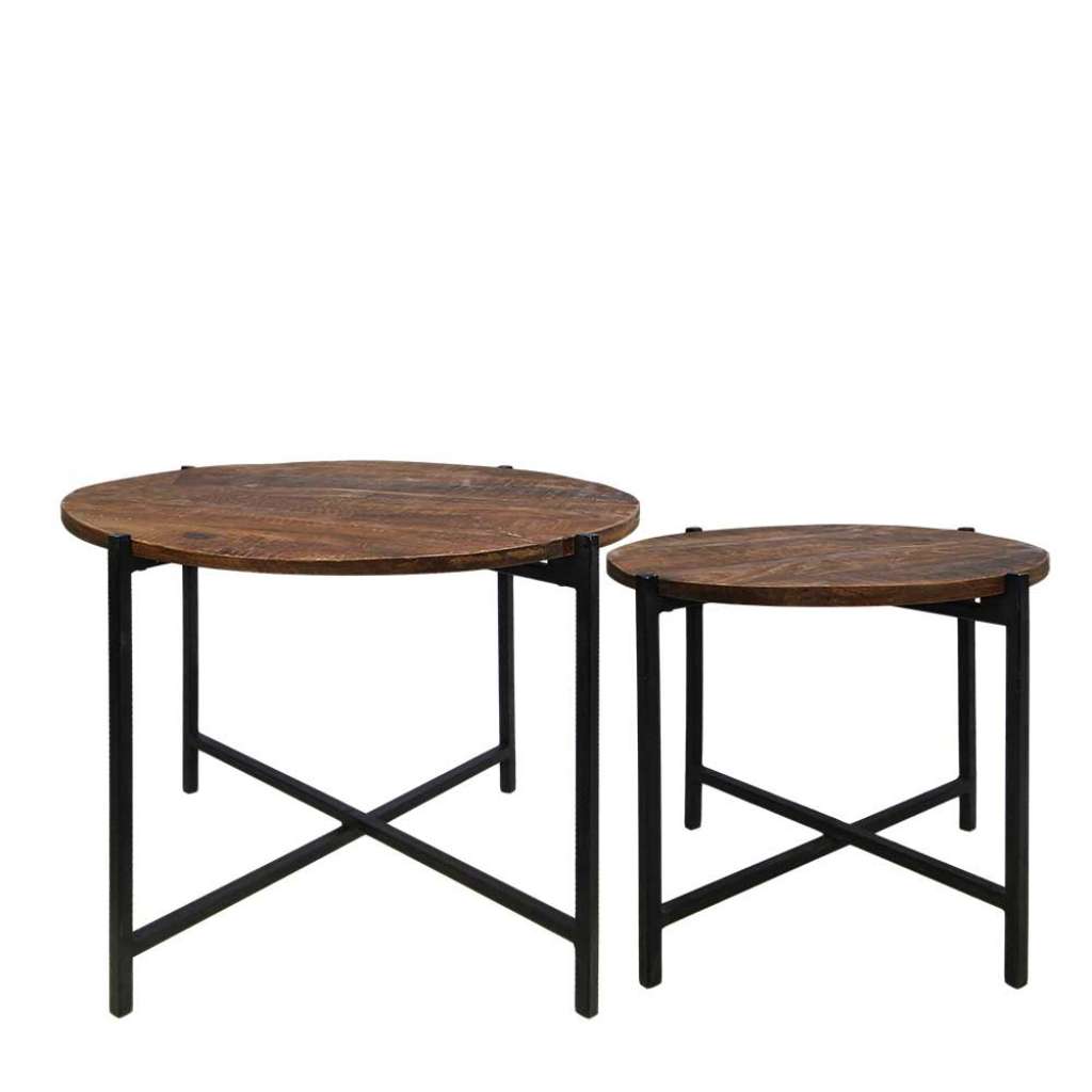 Sofa Beistelltische aus Mangobaum Massivholz und Eisen Industriedesign (2-teilig)