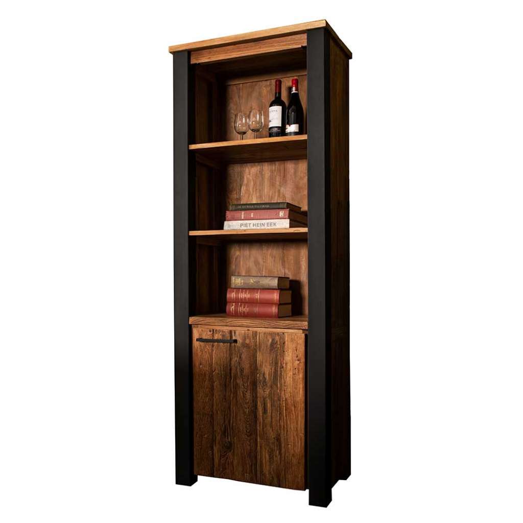 Standregal aus Teak Recyclingholz Metall in Schwarz