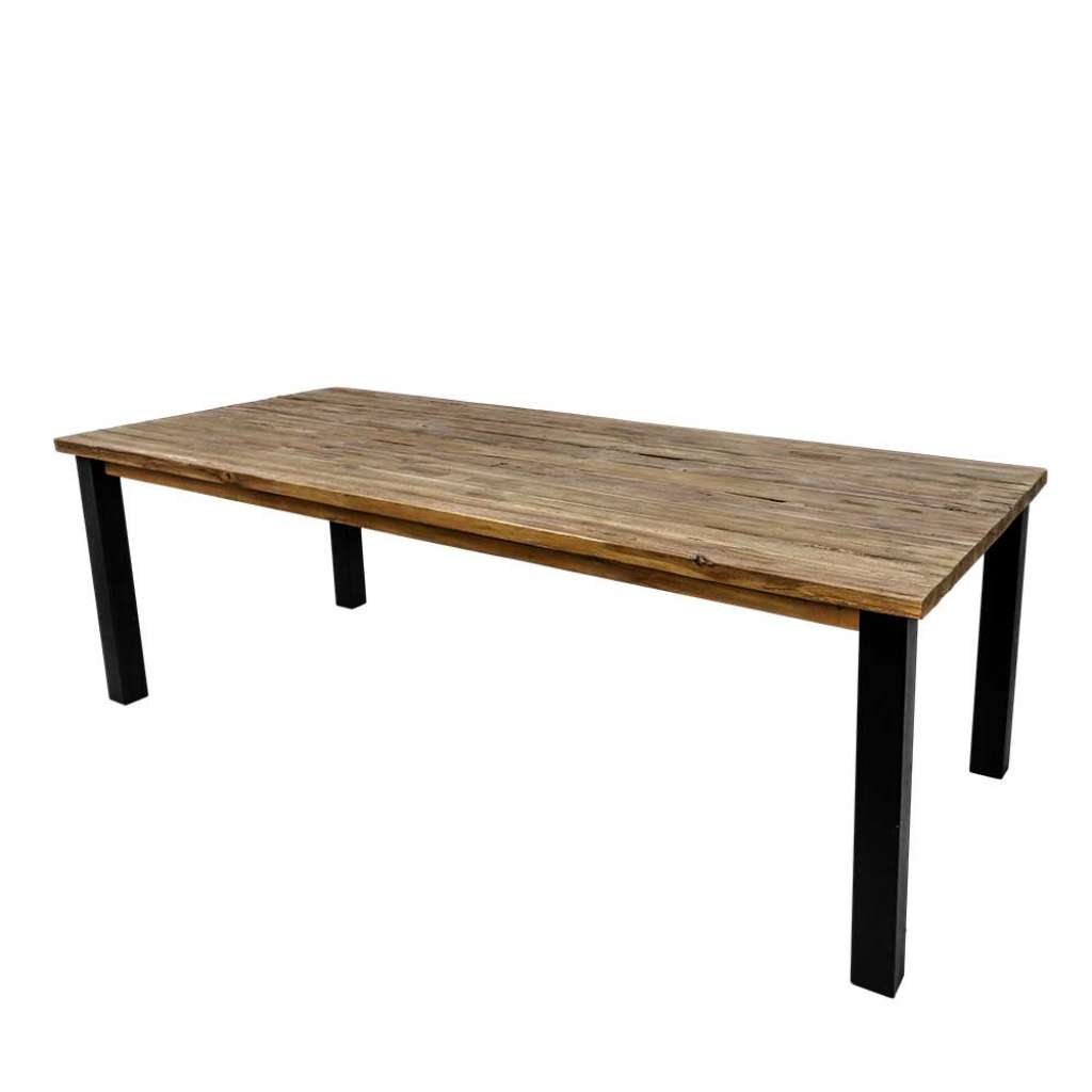 Esstisch aus Teak Recyclingholz Metall in Schwarz