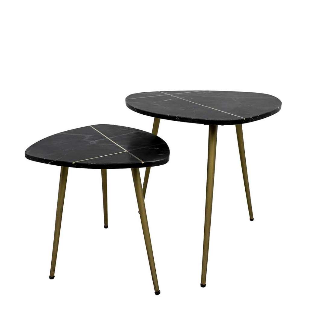Sofa Beistelltische in Schwarz und Goldfarben Retrostil (2-teilig)