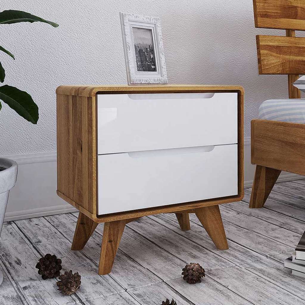 Nachttisch Kommode in Weiß und Wildeiche 30 cm tief