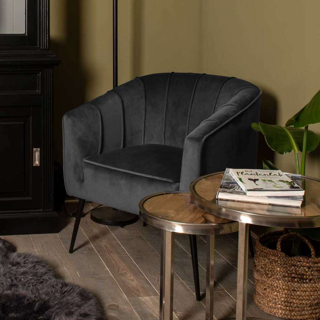 Einzelsessel in Dunkelgrau Velours Retrostil