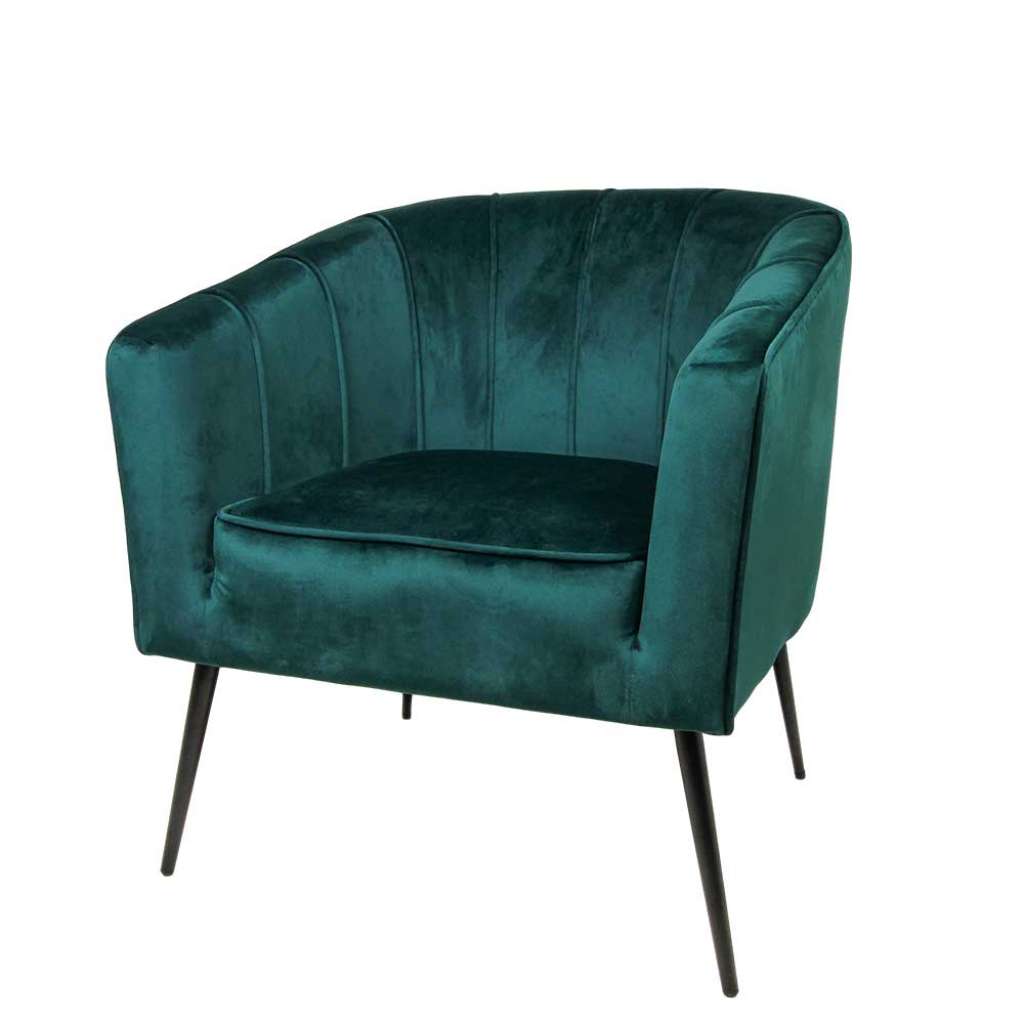 Retro Polstersessel in Dunkelgrün Velours 4-Fuß Gestell aus Metall