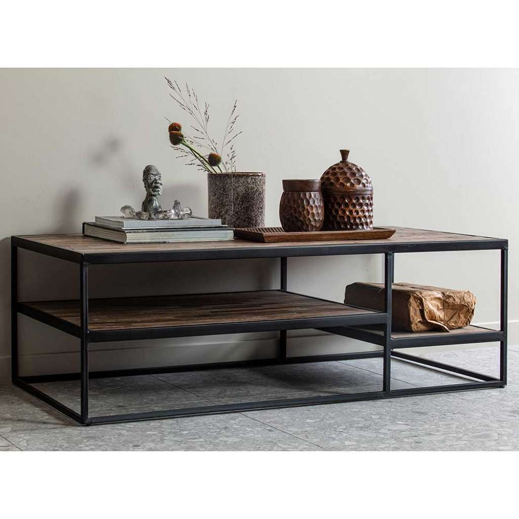 Designercouchtisch aus Teak Recyclingholz und Eisen 120 cm breit