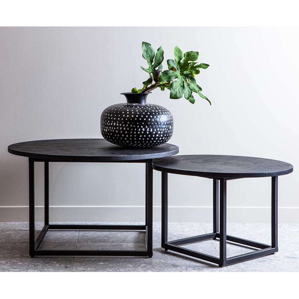 Loft Design Sofatisch Set in Schwarz rund (2-teilig)