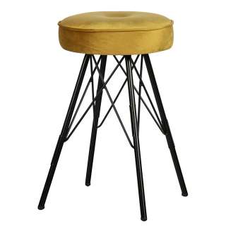 Polsterhocker in Gelb Samt rund (2er Set)