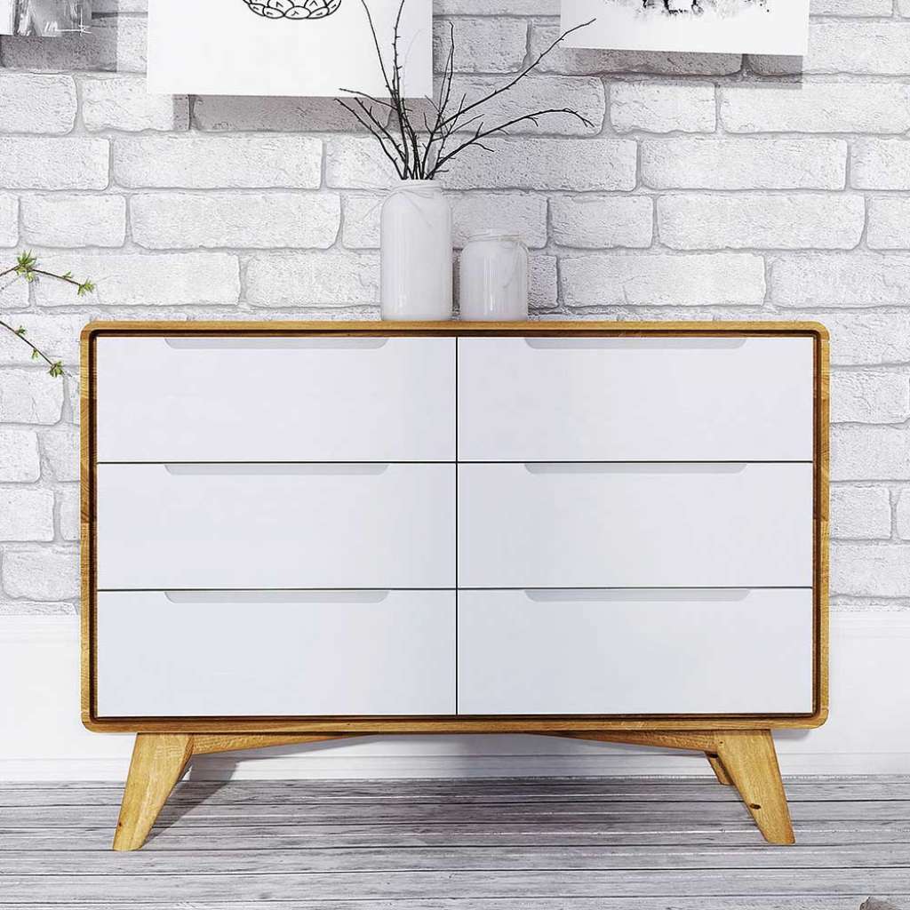 Schubladen Kommode in Weiß und Wildeiche 90 cm breit