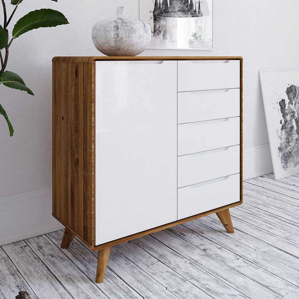 Garderobenkommode in Weiß und Wildeiche 90 cm breit