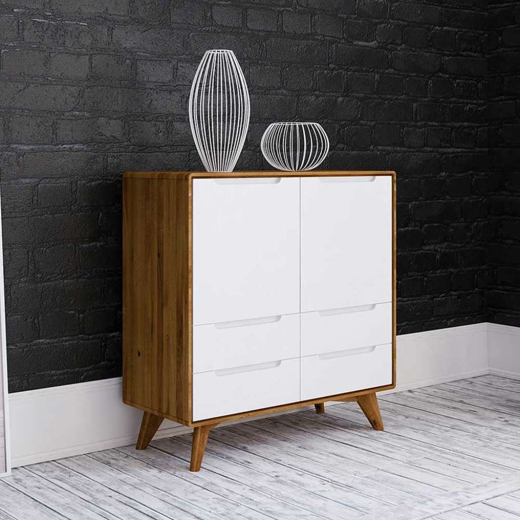 Dielen Kommode in Weiß und Wildeiche 90 cm breit