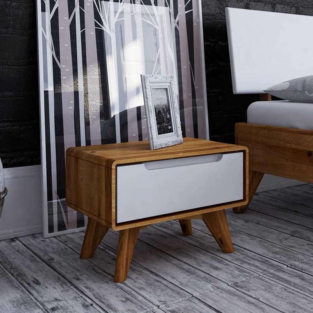 Nachttisch Kommode in Weiß und Wildeiche modern