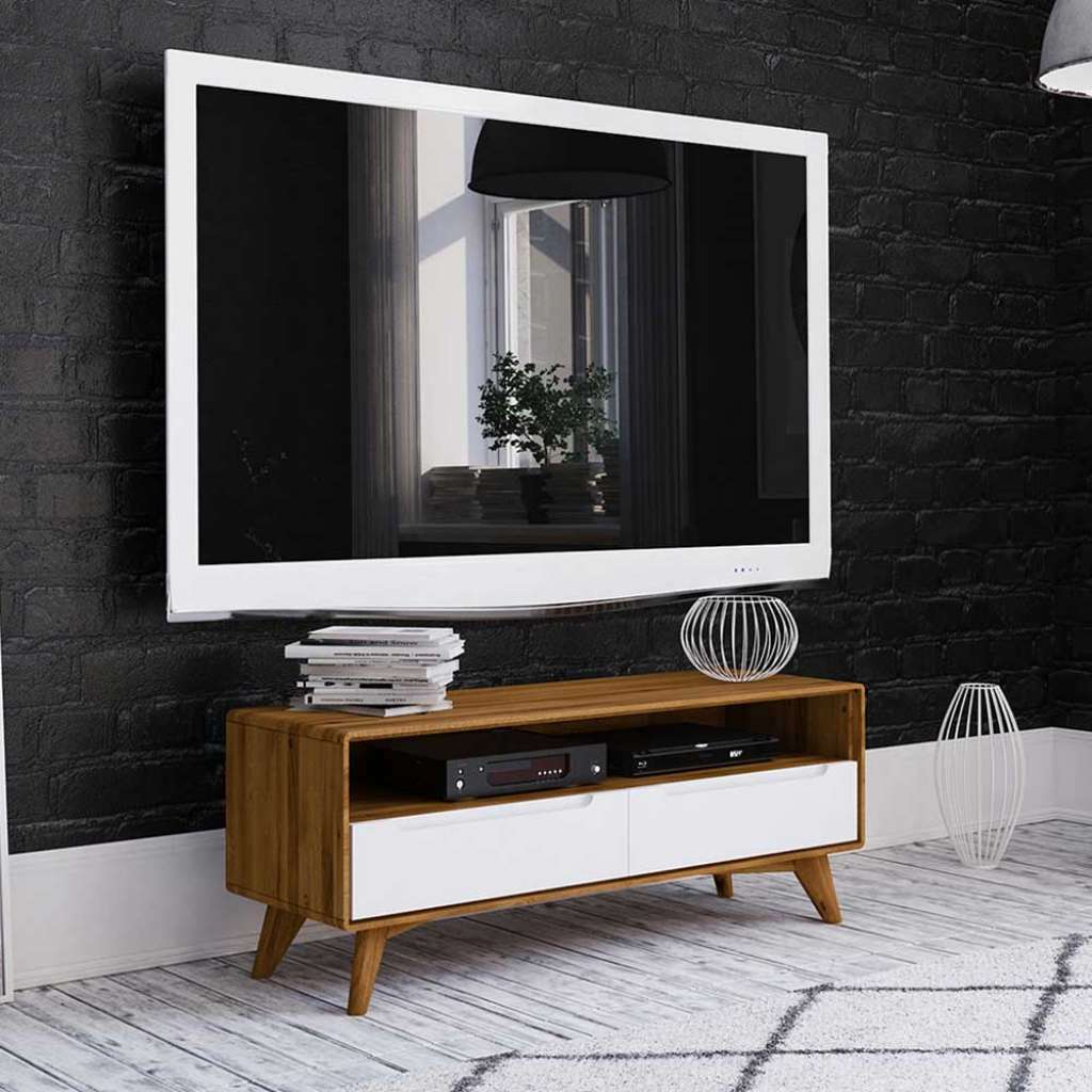 TV Unterschrank in Weiß und Wildeiche zwei Schubladen