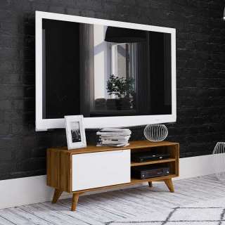 Fernsehertisch in Weiß und Wildeiche 120 cm breit