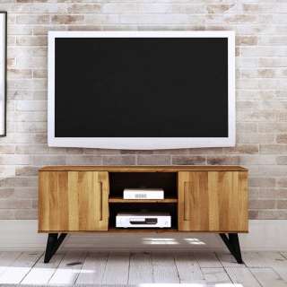 Fernseher Schrank aus Wildeiche Massivholz und Stahl Türen