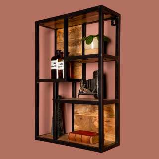 Wand Regal aus Mangobaum Massivholz und Eisen 50 cm breit