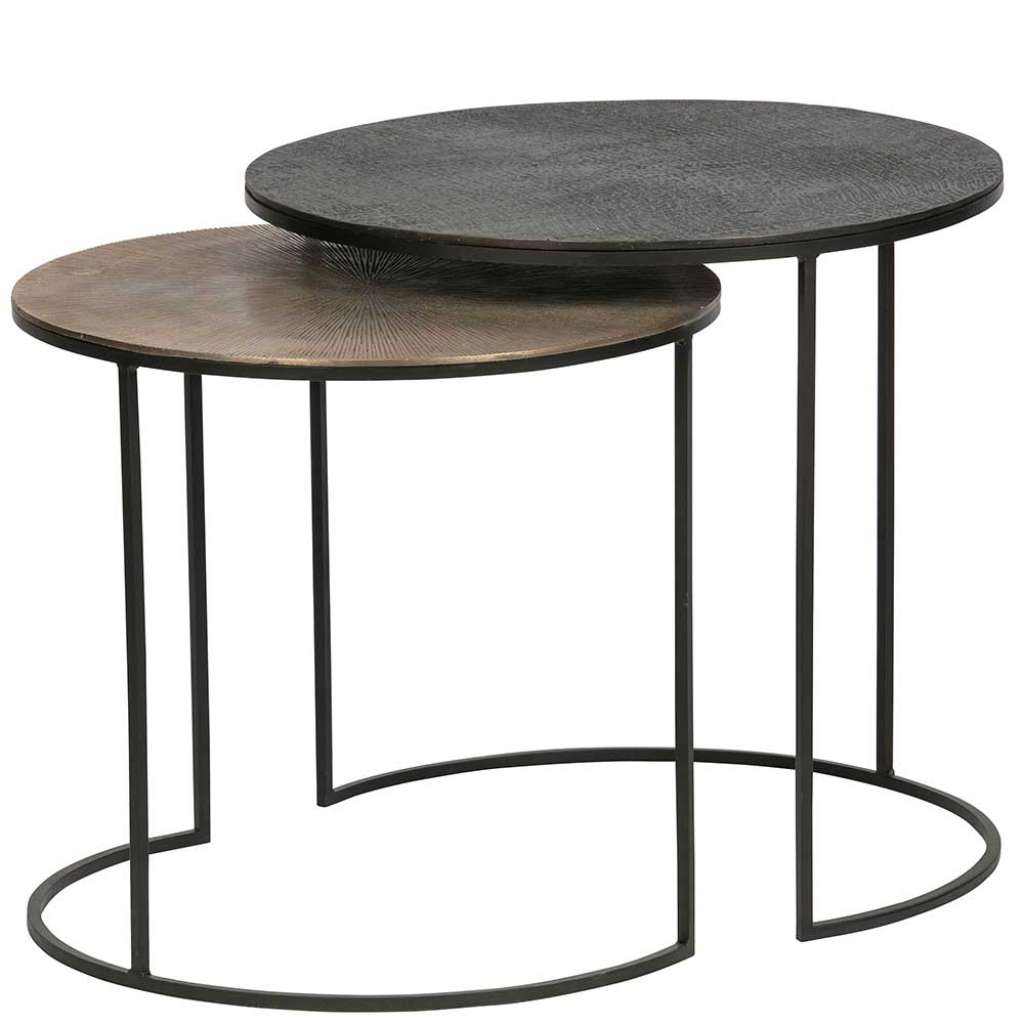 Wohnzimmer Tisch Set in Altmessingfarben und Schwarz rund (2-teilig)