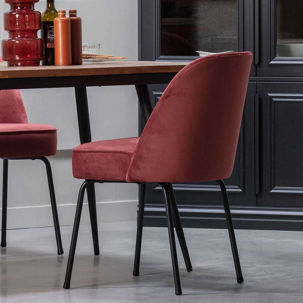 Esstisch Stühle in Rotbraun Samt Retrostil (2er Set)
