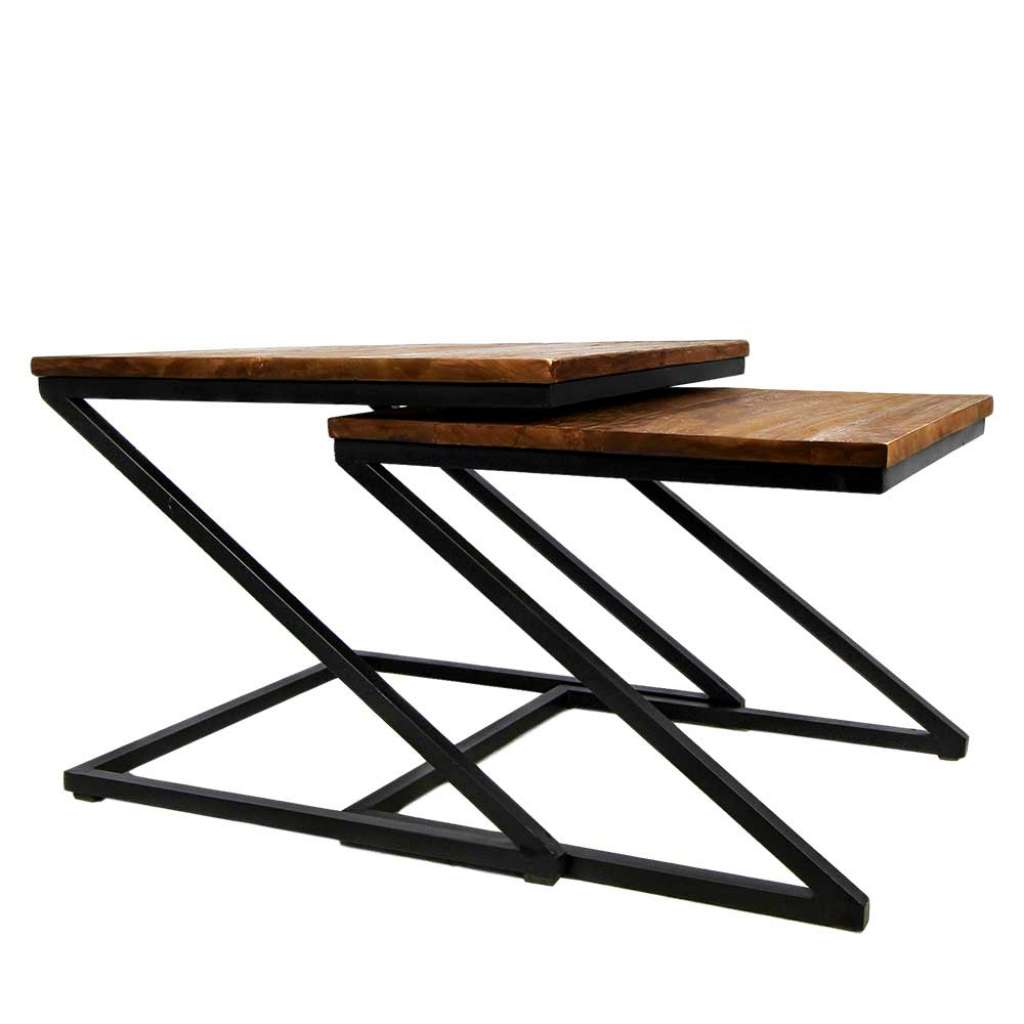 Sofa Beistelltische aus Java Massivholz und Metall Loft Design (2-teilig)