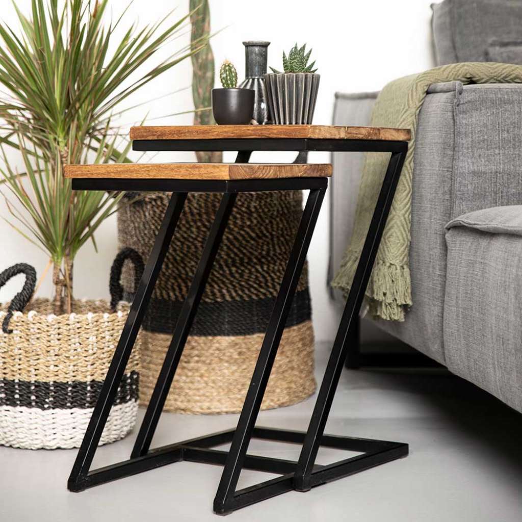 Beistelltisch Set aus Java Massivholz und Metall Loft Design (2-teilig)