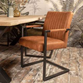 Freischwingerstühle in Cognac Braun Recyclingleder 50 cm Sitzhöhe (2er Set)
