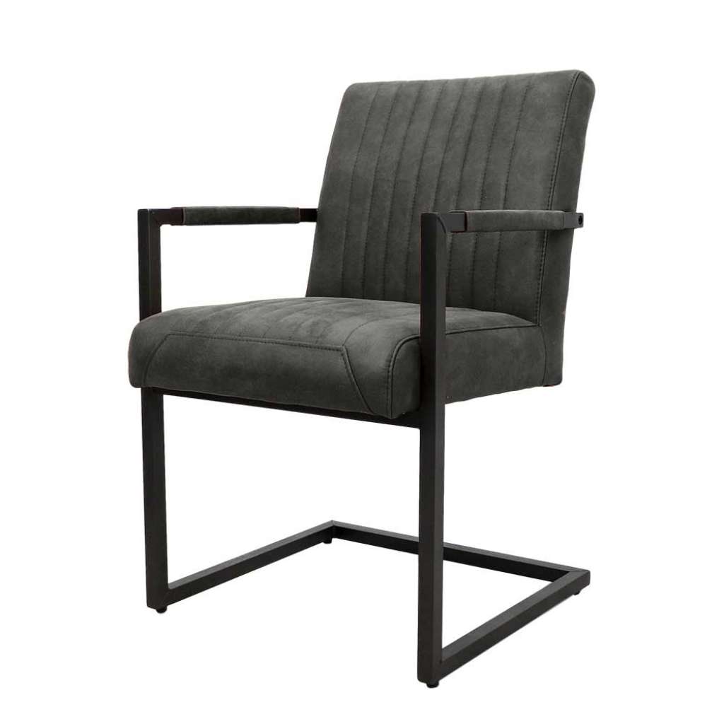 Esszimmer Freischwinger in Dunkelgrau Recyclingleder Armlehnen (2er Set)