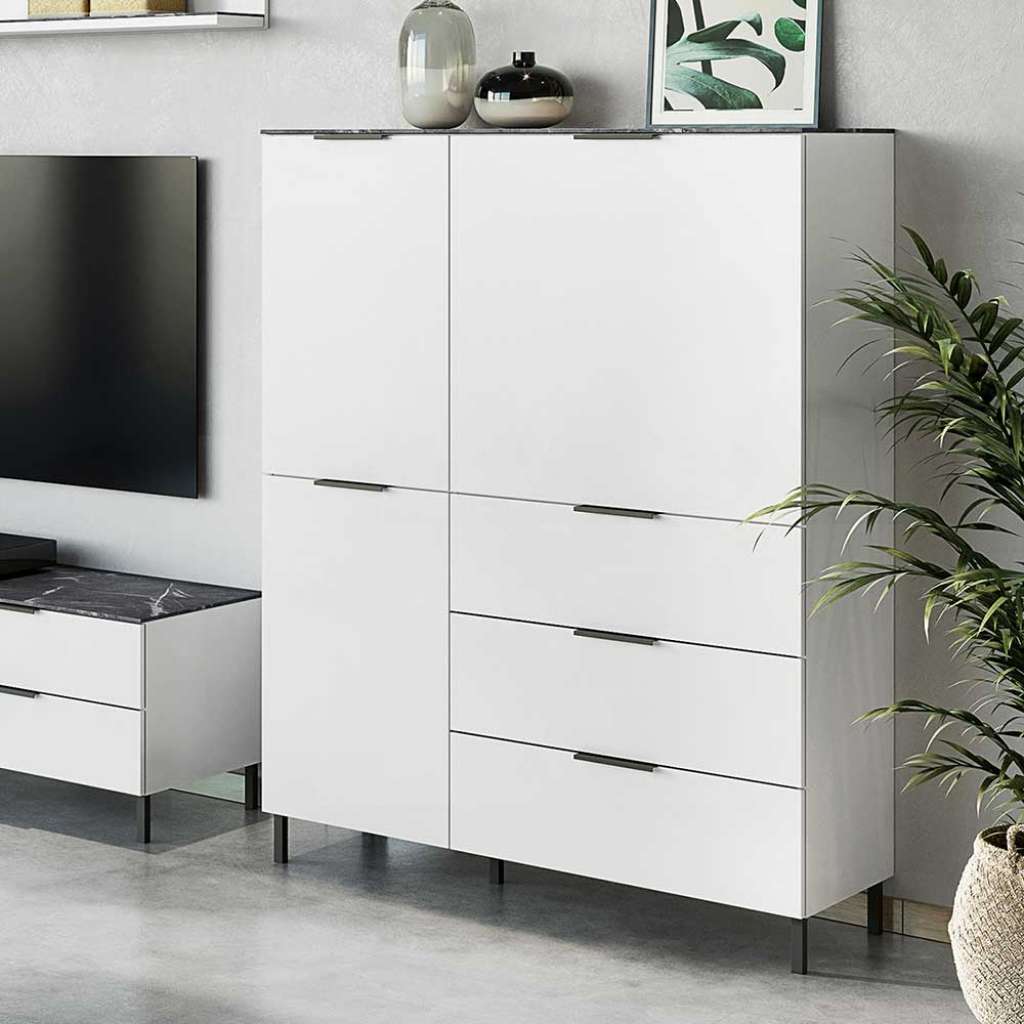 Wohnzimmer Highboard in Weiß und Grau modern