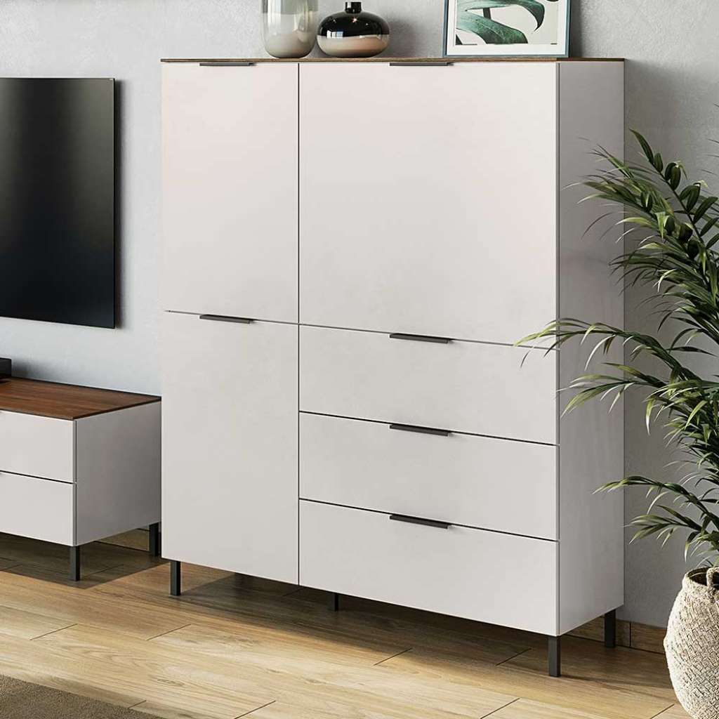 Highboard in Nussbaumfarben und Hellgrau Made in Germany