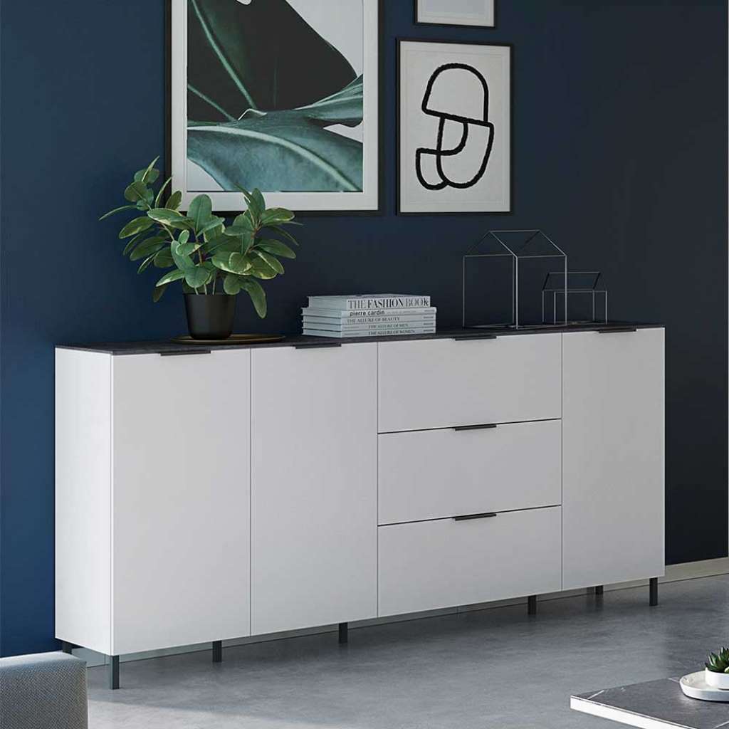Wohnzimmer Kommode in Weiß und Grau Made in Germany