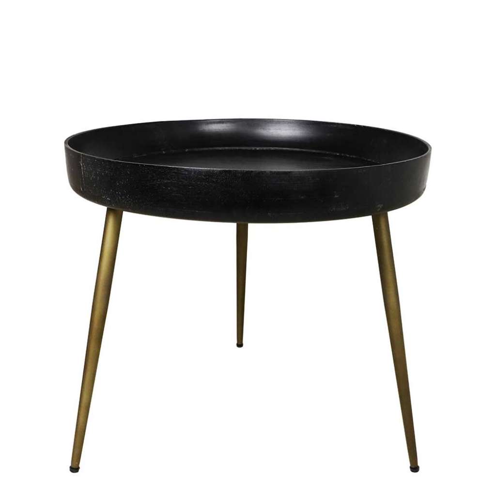 Sofa Tisch aus Mangobaum Massivholz und Metall rund