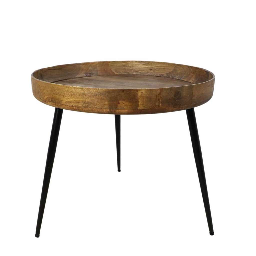 Sofatisch aus Mangobaum Massivholz und Metall rund