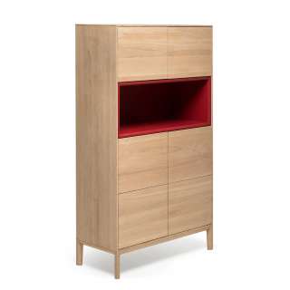 Wohnzimmer Schrank in Eiche weiß geölt und Rot 6-türig