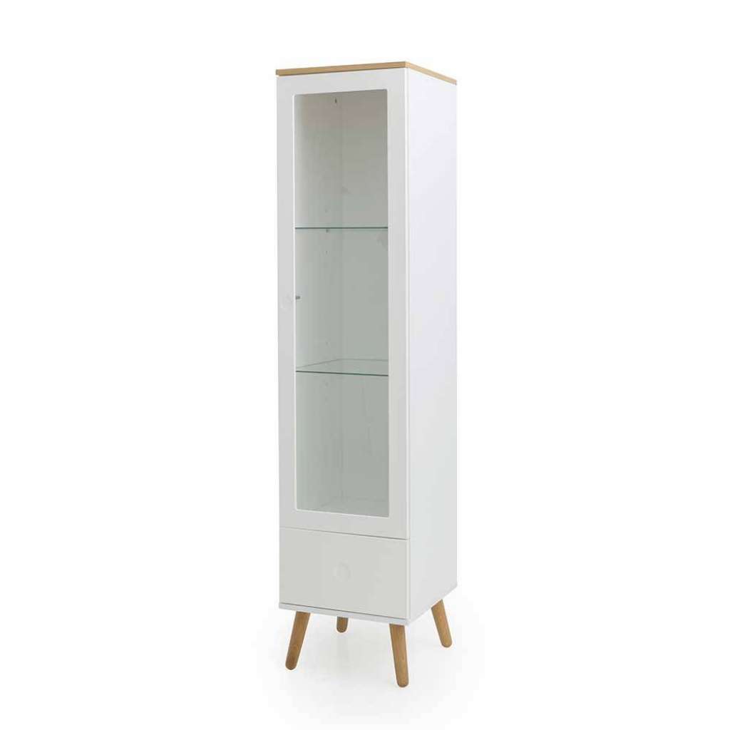 Schrank Vitrine in Weiß und Eiche 40 cm breit