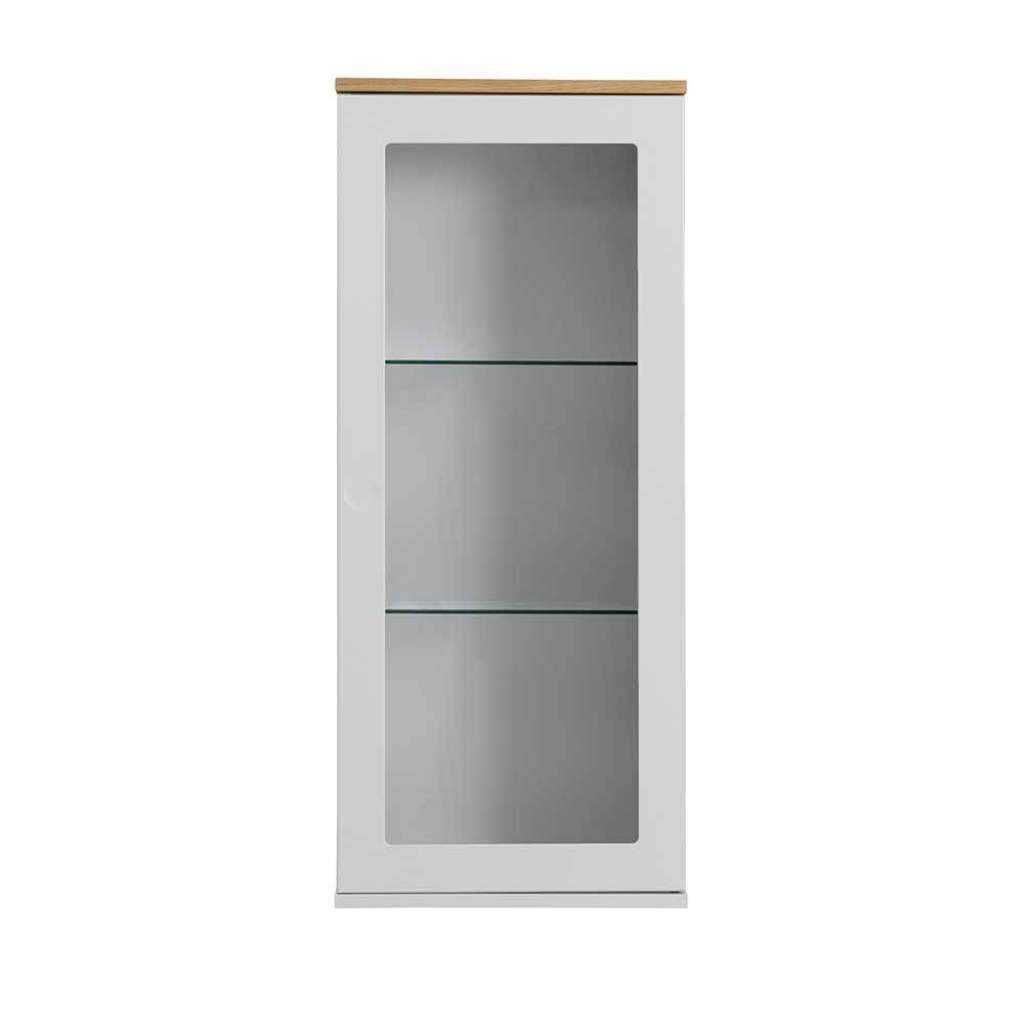 Wand Vitrine in Weiß und Eiche 95 cm hoch