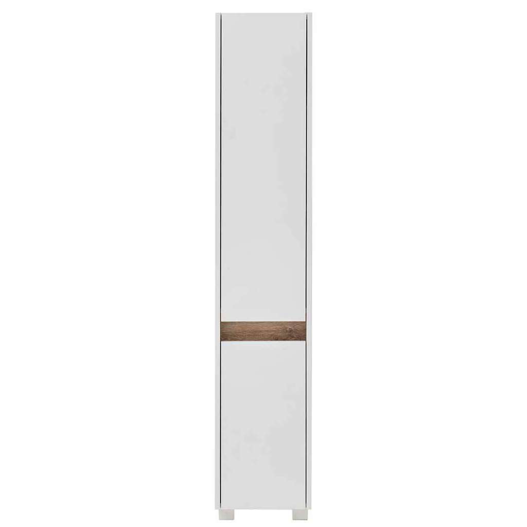 Badezimmer Hochschrank in Weiß und Wildeiche Optik Skandi Design