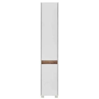 Badezimmer Hochschrank in Weiß und Wildeiche Optik Skandi Design