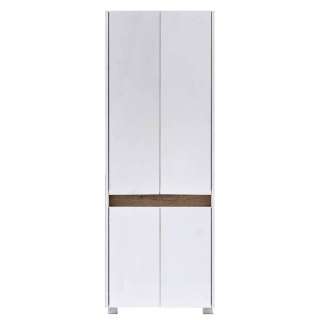 Badezimmerschrank in Weiß und Wildeiche Optik 165 cm hoch