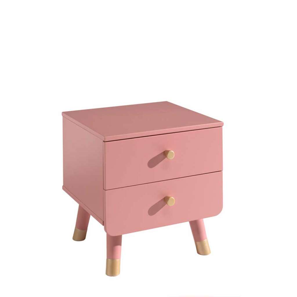 Nachtschrank in Rosa und Goldfarben zwei Schubladen