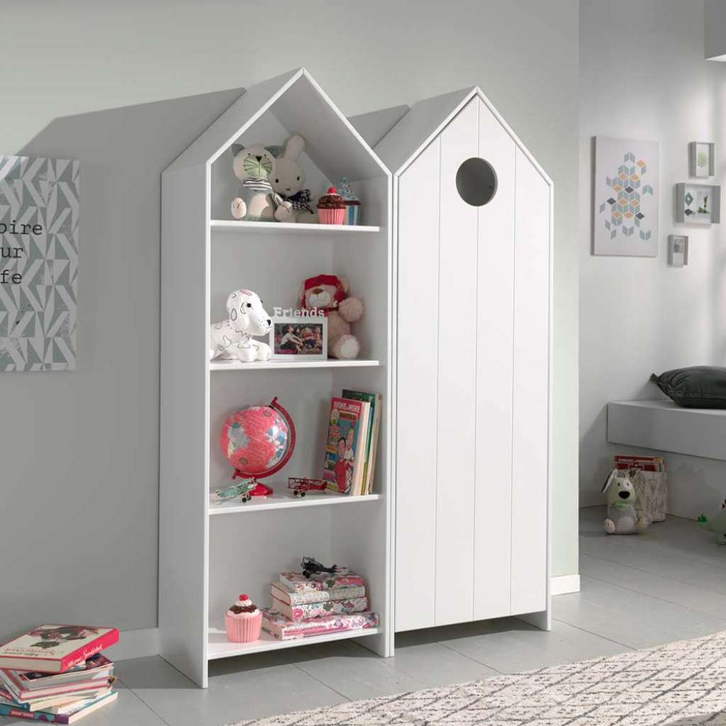 Kinderzimmer Regal mit Kleiderschrank Weiß (2-teilig)