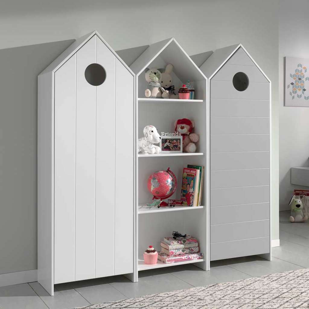 Kinder Kleiderschrank Set in Weiß und Grau Regal (3-teilig)