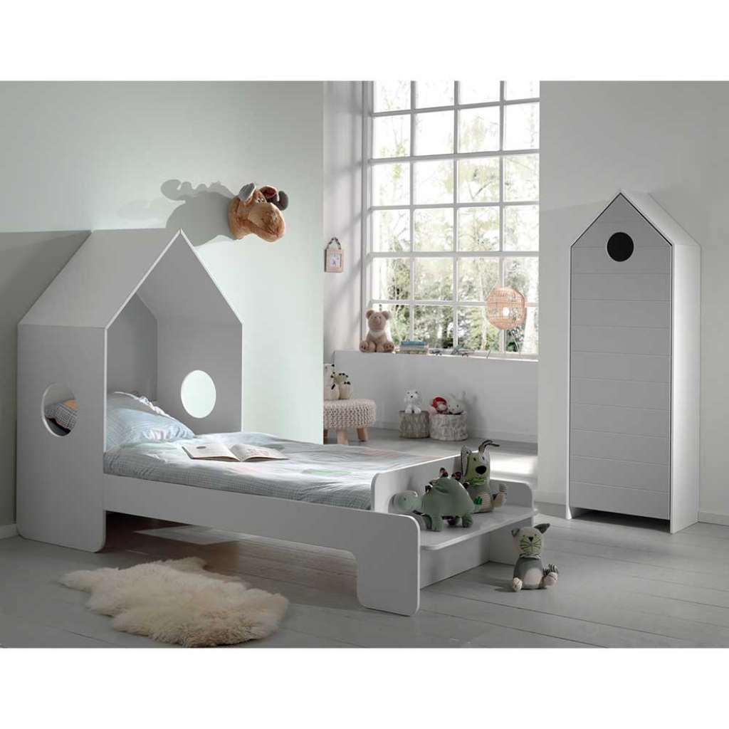 Kinderzimmerkomplettset in Weiß und Grau Haus Optik (2-teilig)