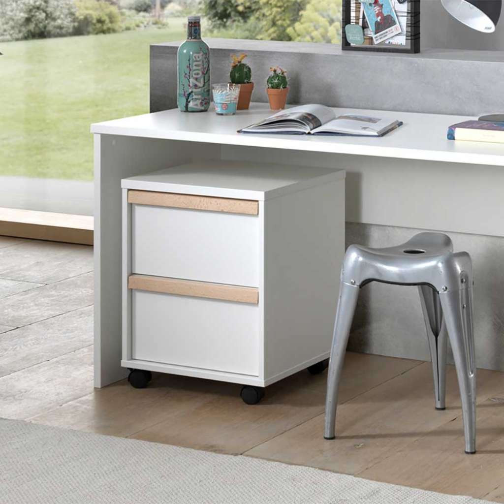 Rollcontainer in Weiß und Buche Optik 60 cm hoch