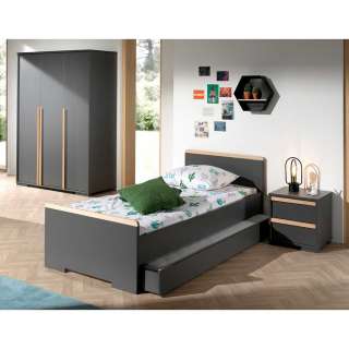 Jugendzimmer Set in Anthrazit und Buche Optik 90x200 cm Bett (3-teilig)