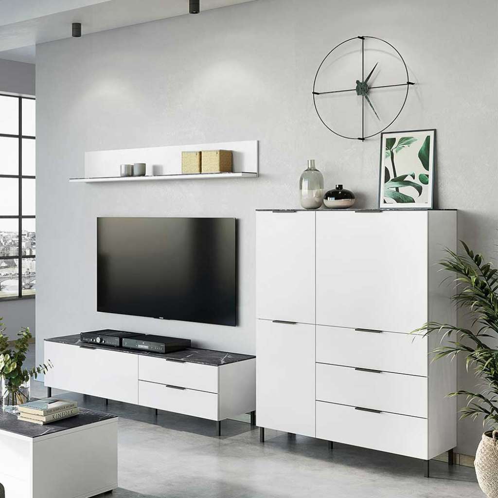 Wohnzimmer Schrank in Weiß und Grau Made in Germany (3-teilig)