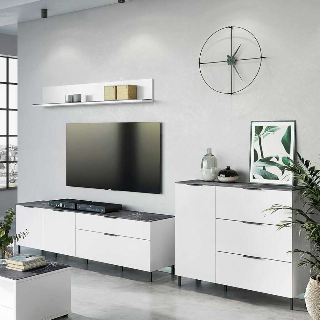 Schrankwand in Weiß und Grau Made in Germany (3-teilig)