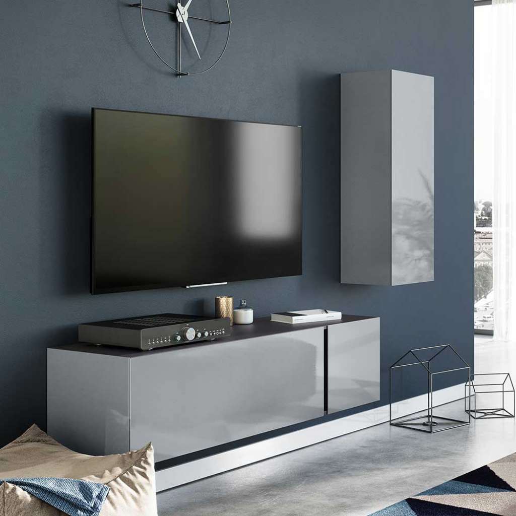 Wohnzimmer Anbauwand in Dunkelgrau und Silberfarben Glas beschichten (2-teilig)